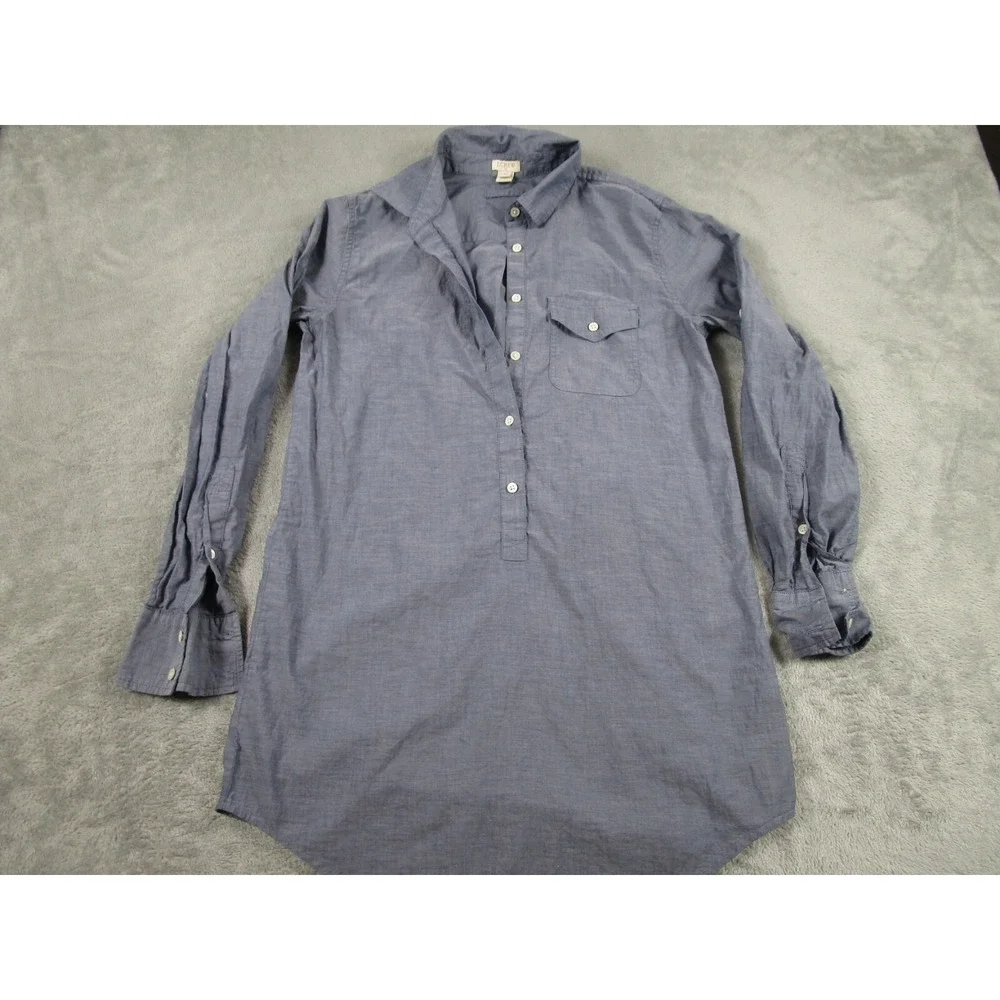 J Crew Top Womens XS Blue Button Up Tunic Casual Preppy Long Sleeve‎